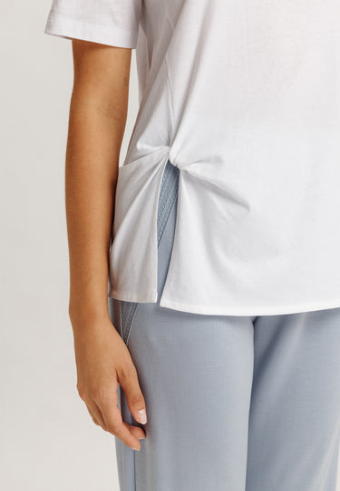Natural Shirt Cotton Scoop Neck Top With Knot Detail | White 78402-101